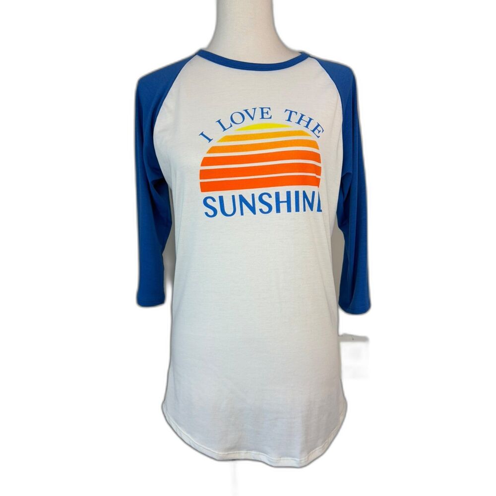 Lularoe I Love The Sunshine Spell out Raglan Baseball Tee Size S 3/4 Sleeve